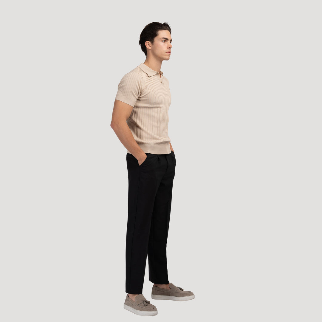 Siena Ribgebreid Poloshirt met V-hals