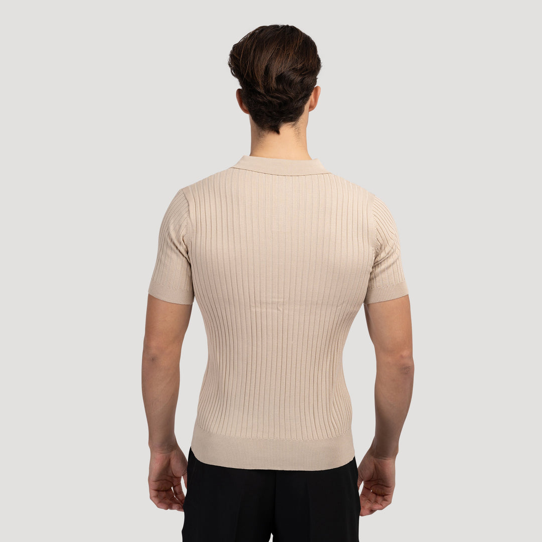 Siena Ribgebreid Poloshirt met V-hals