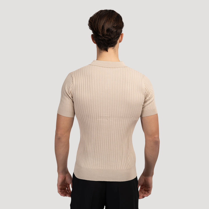 Siena Ribgebreid Poloshirt met V-hals