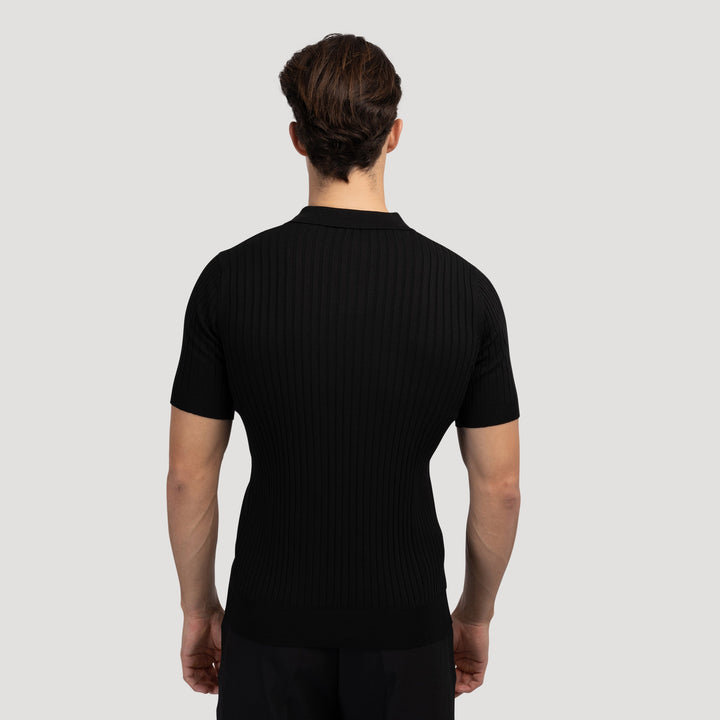Siena Ribgebreid Poloshirt met V-hals