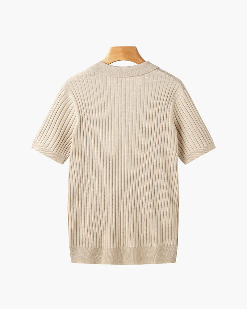 Siena Ribgebreid Poloshirt met V-hals