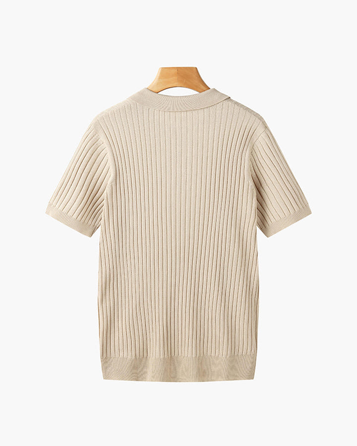 Siena Ribgebreid Poloshirt met V-hals