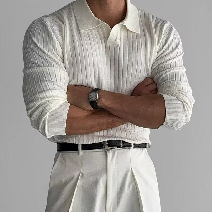 Florence Ribgebreid Poloshirt Met Lange Mouwen