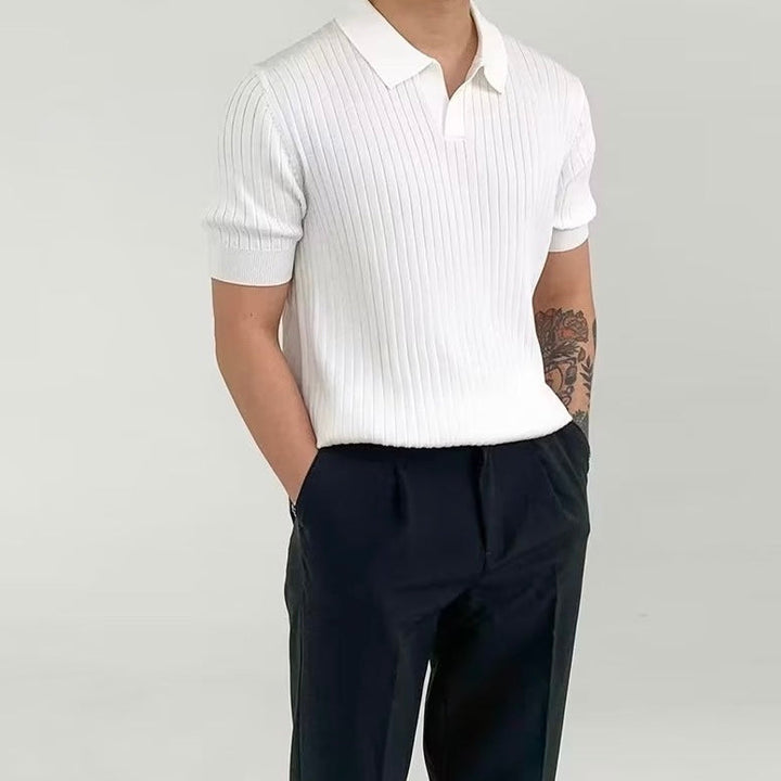 Siena Ribgebreid Poloshirt met V-hals