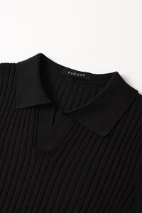 Siena Ribgebreid Poloshirt met V-hals