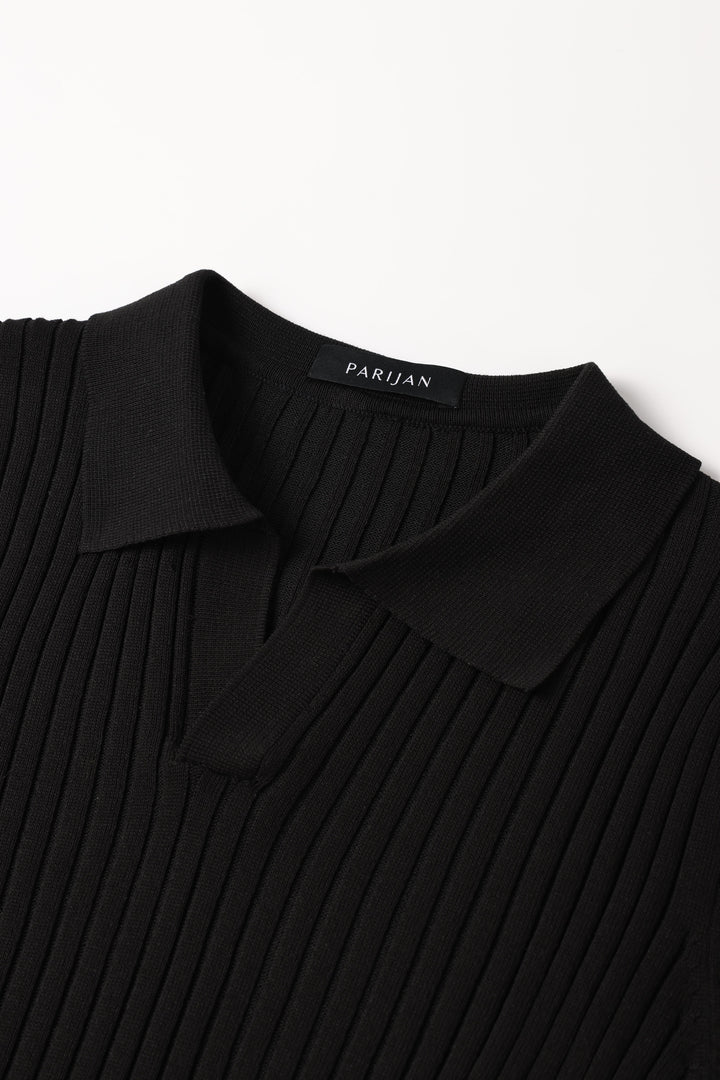 Siena Ribgebreid Poloshirt met V-hals