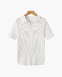 Siena Ribgebreid Poloshirt met V-hals