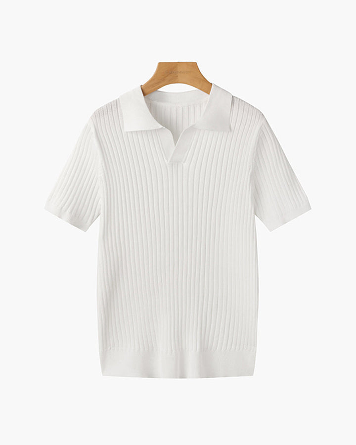 Siena Ribgebreid Poloshirt met V-hals