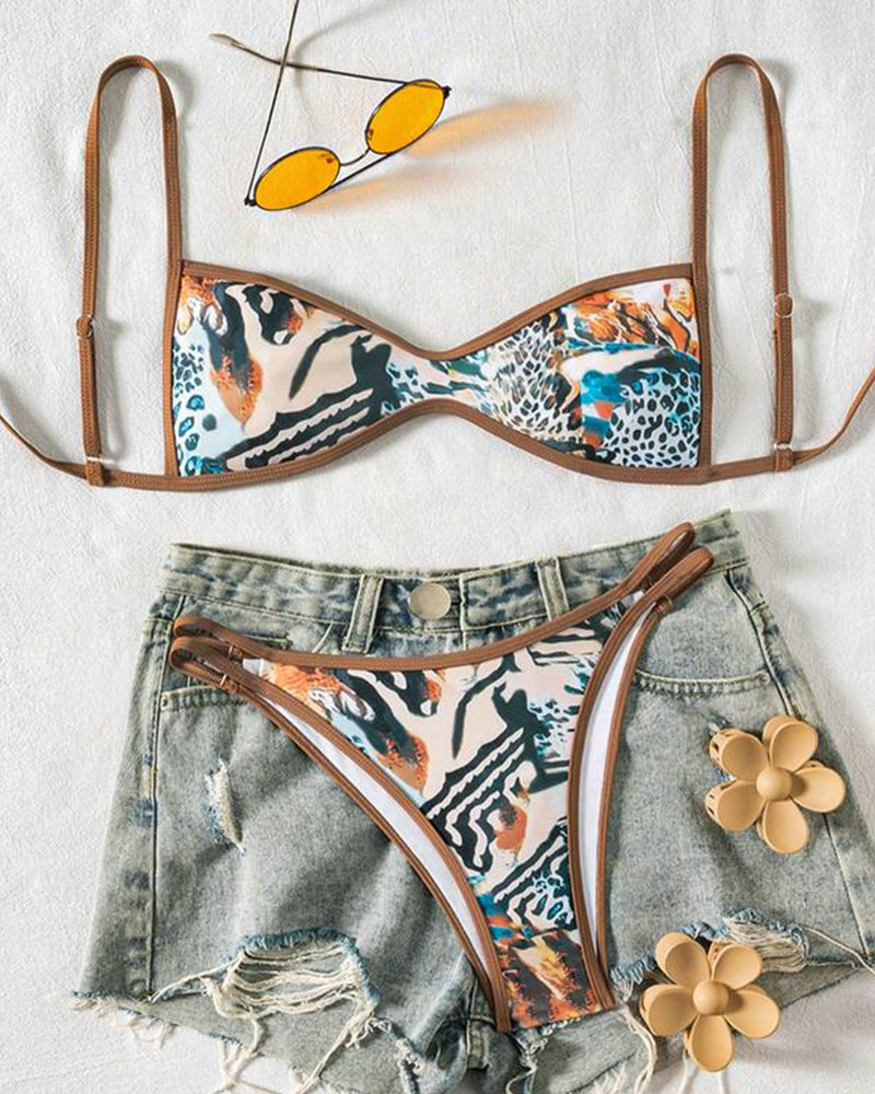 Bloemen tweedelige bikiniset met open rug