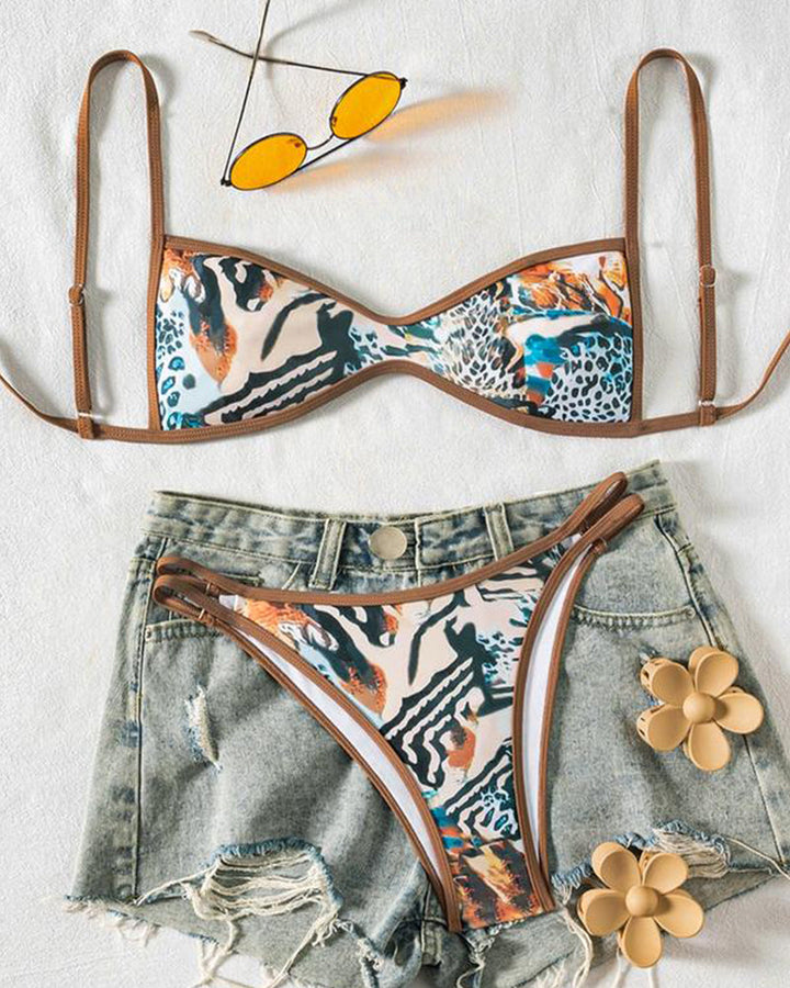 Bloemen tweedelige bikiniset met open rug