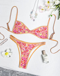 Bloemen tweedelige bikiniset met open rug