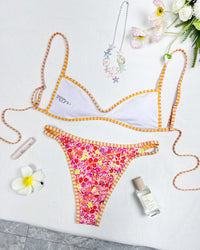 Bloemen tweedelige bikiniset met open rug