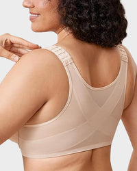 Bralette met voorsluiting, zonder voering, met beugel, diepe V-hals en rugondersteuning