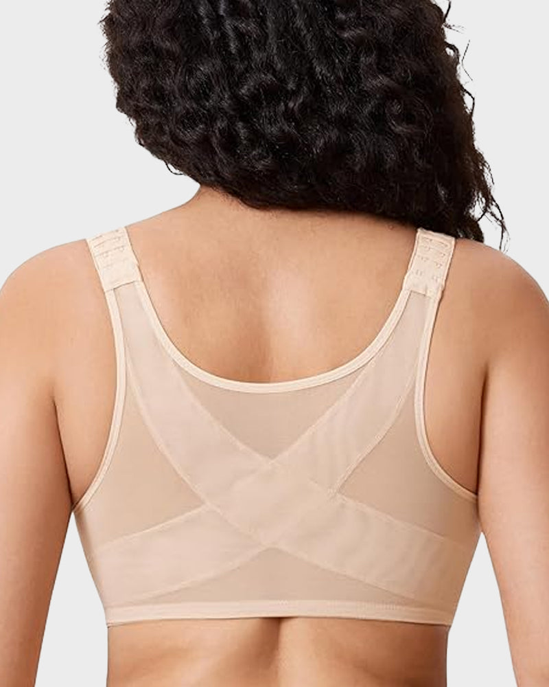Bralette met voorsluiting, zonder voering, met beugel, diepe V-hals en rugondersteuning