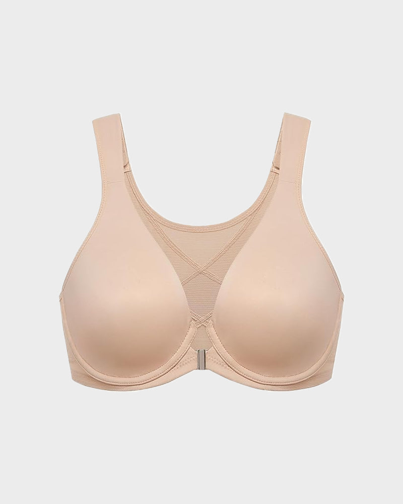 Bralette met voorsluiting, zonder voering, met beugel, diepe V-hals en rugondersteuning