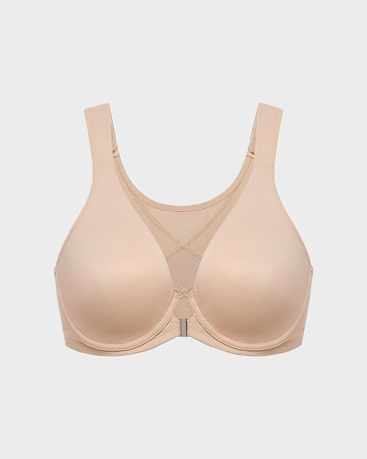 Bralette met voorsluiting, zonder voering, met beugel, diepe V-hals en rugondersteuning