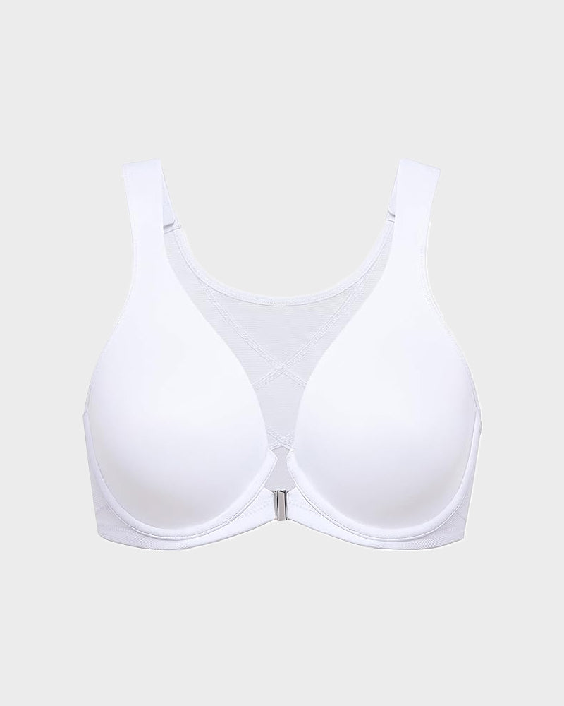 Bralette met voorsluiting, zonder voering, met beugel, diepe V-hals en rugondersteuning