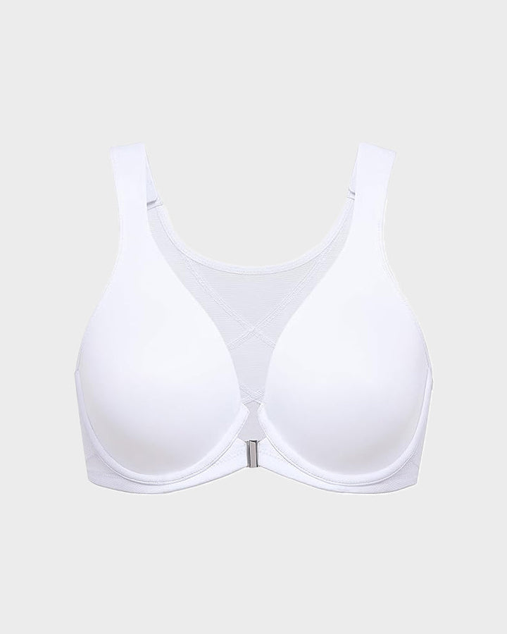 Bralette met voorsluiting, zonder voering, met beugel, diepe V-hals en rugondersteuning
