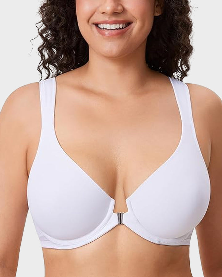 Bralette met voorsluiting, zonder voering, met beugel, diepe V-hals en rugondersteuning