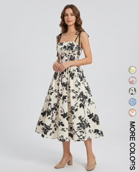 Midi Cami-jurk met Bloemenprint en Strikbandjes, Geschikt voor Grotere Maten