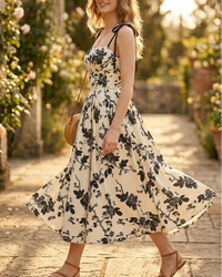 Midi Cami-jurk met Bloemenprint en Strikbandjes, Geschikt voor Grotere Maten