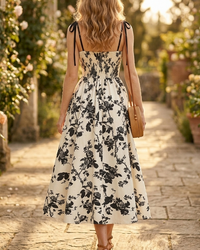 Midi Cami-jurk met Bloemenprint en Strikbandjes, Geschikt voor Grotere Maten