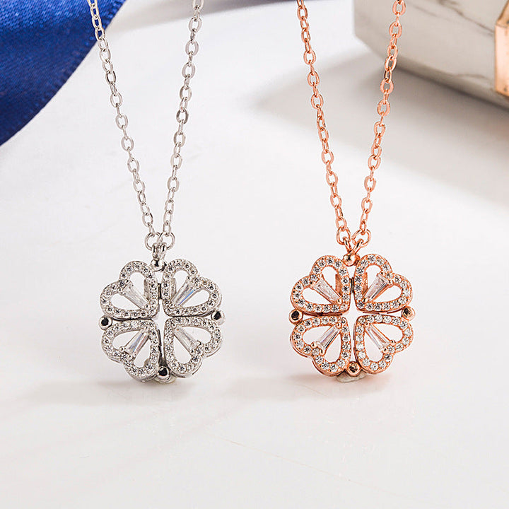 Sterling Zilver Magnetische Opvouwbare Klavertje Vier Ketting
