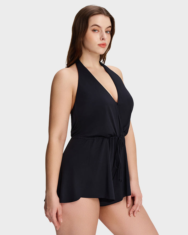 Halter V-hals Zwemromper met buikcontrole