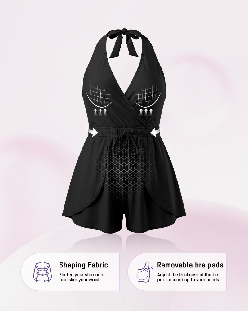 Halter V-hals Zwemromper met buikcontrole