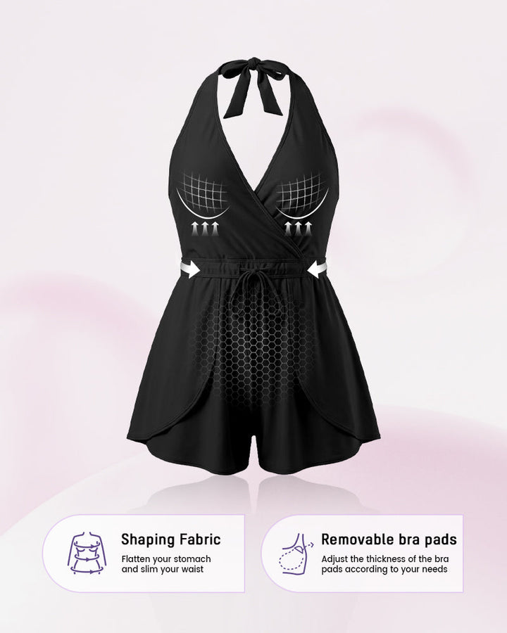 Halter V-hals Zwemromper met buikcontrole