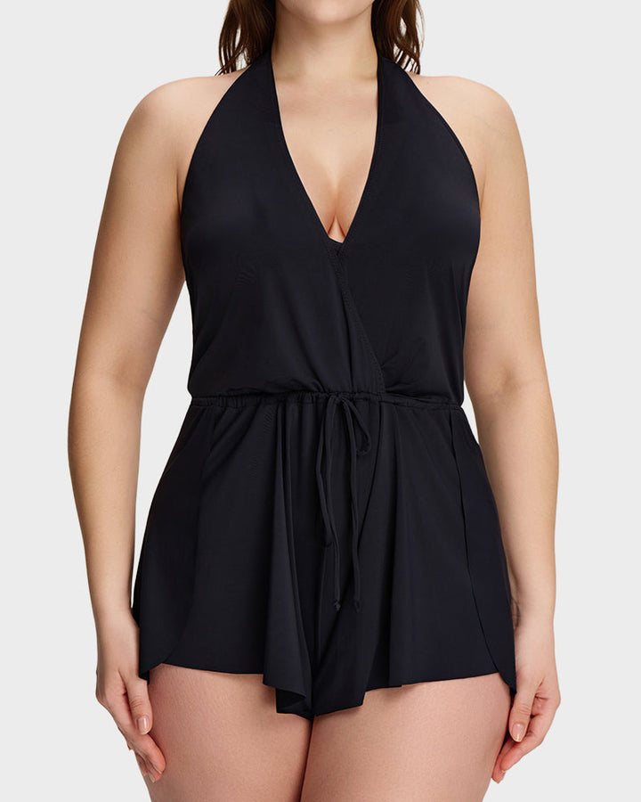 Halter V-hals Zwemromper met buikcontrole