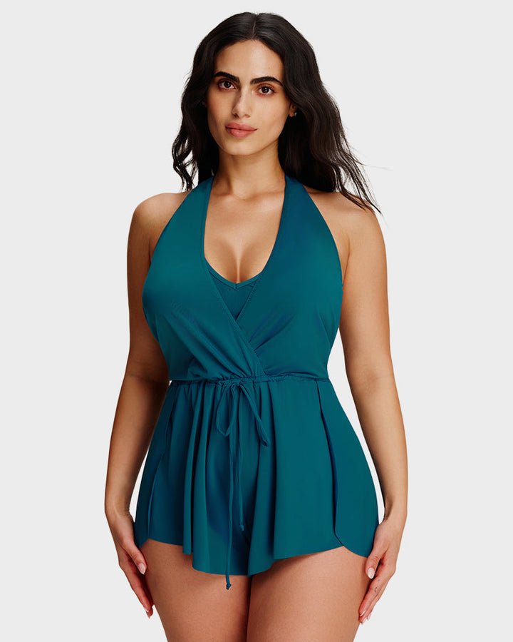 Halter V-hals Zwemromper met buikcontrole
