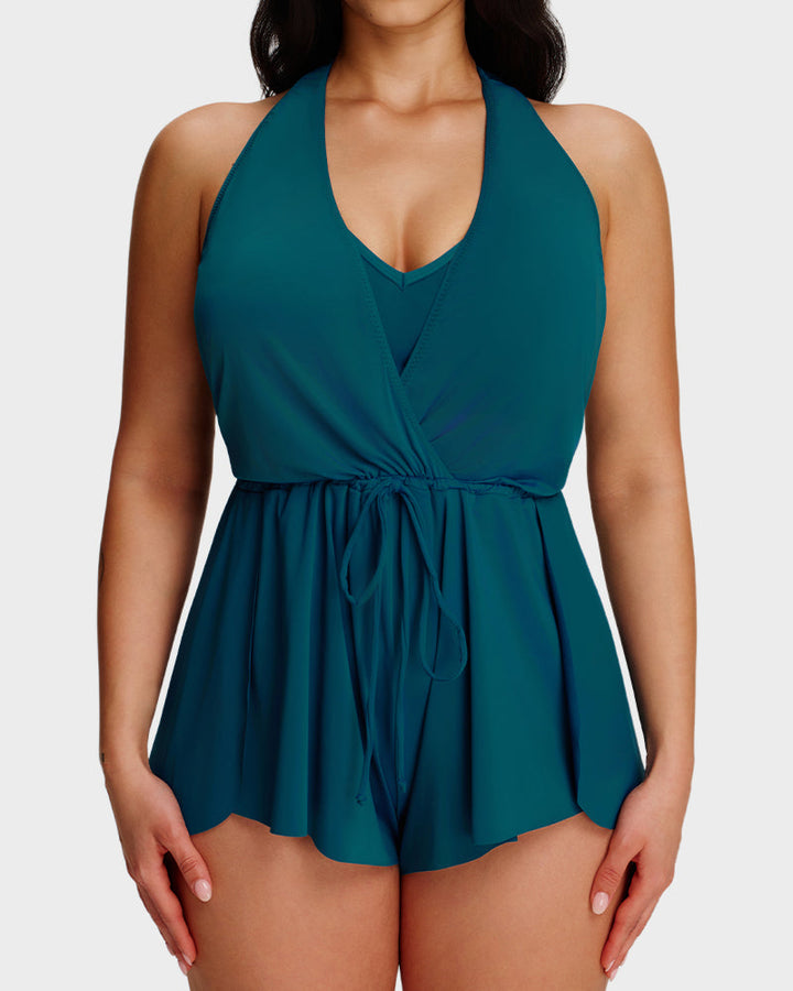 Halter V-hals Zwemromper met buikcontrole