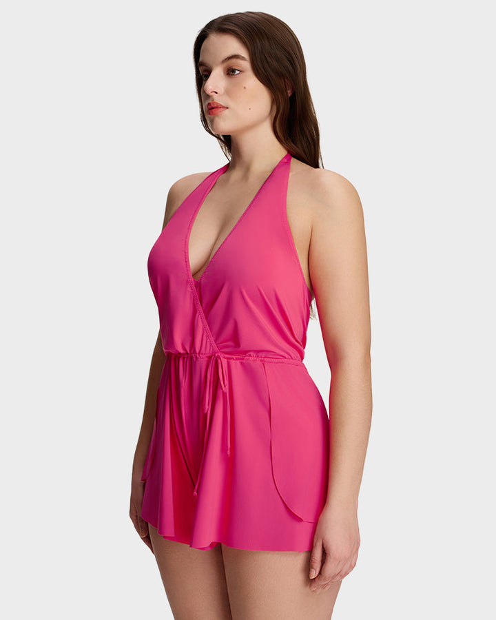 Halter V-hals Zwemromper met buikcontrole