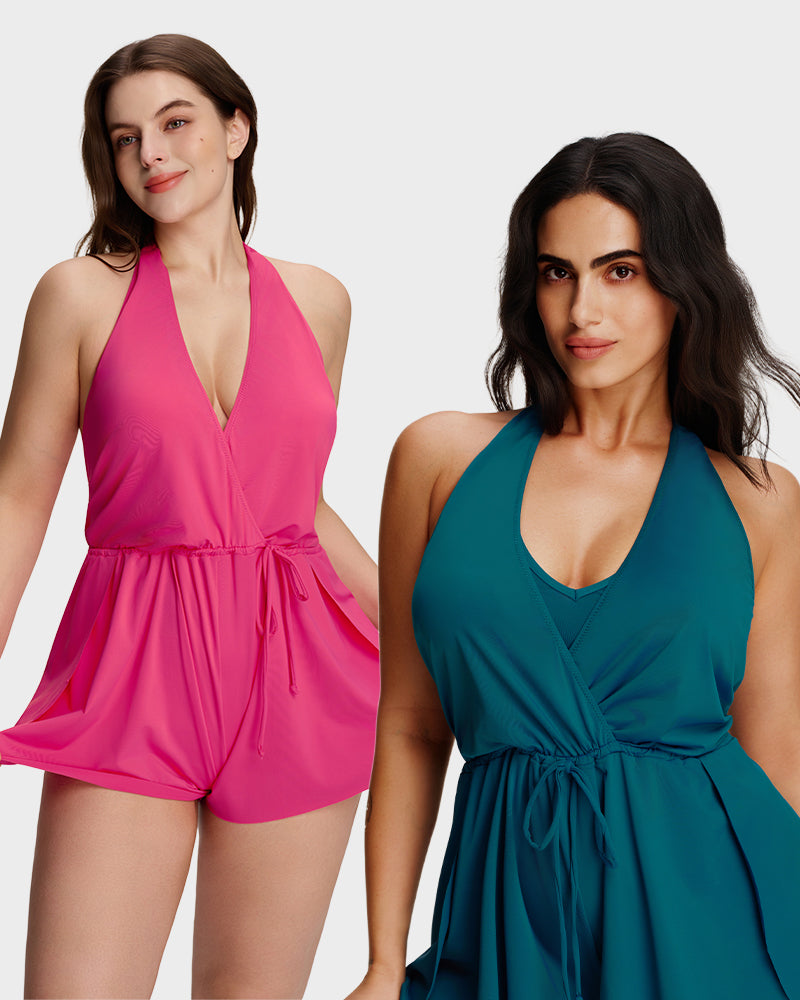 Halter V-hals Zwemromper met buikcontrole