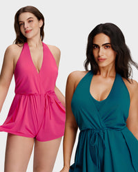 Halter V-hals Zwemromper met buikcontrole