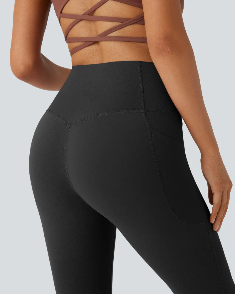 High-Waisted Buikcorrigerende Shaping Yoga Legging met Zakken en Uitlopende Pijpen