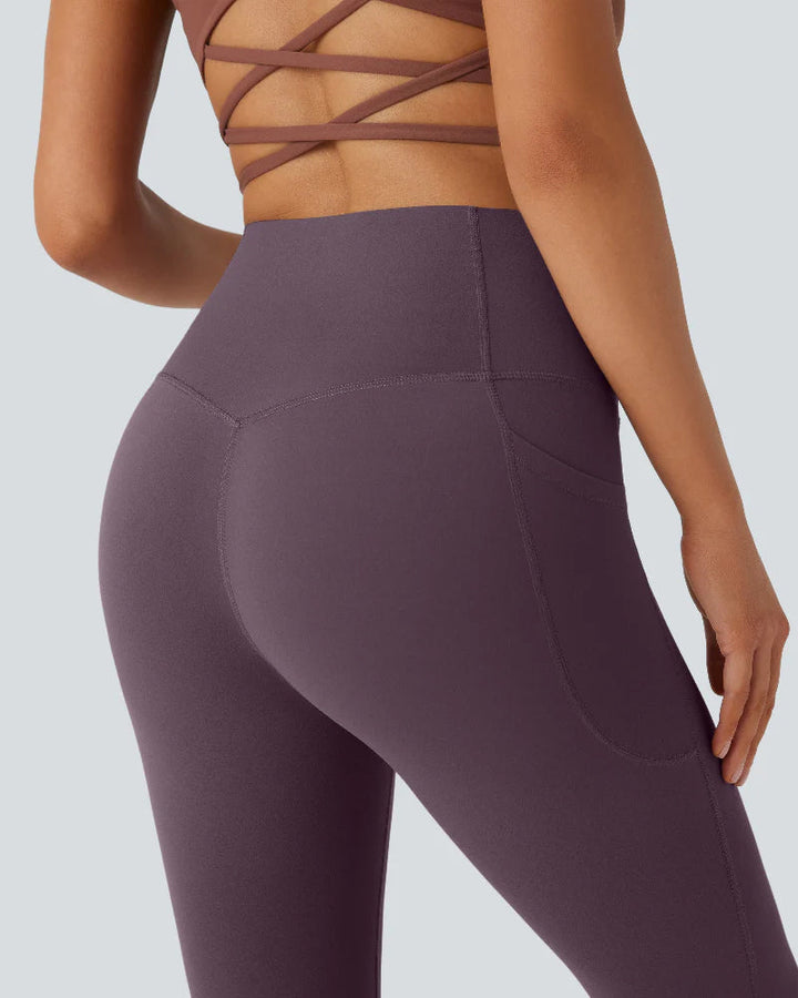 High-Waisted Buikcorrigerende Shaping Yoga Legging met Zakken en Uitlopende Pijpen