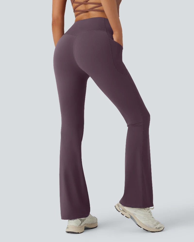 High-Waisted Buikcorrigerende Shaping Yoga Legging met Zakken en Uitlopende Pijpen