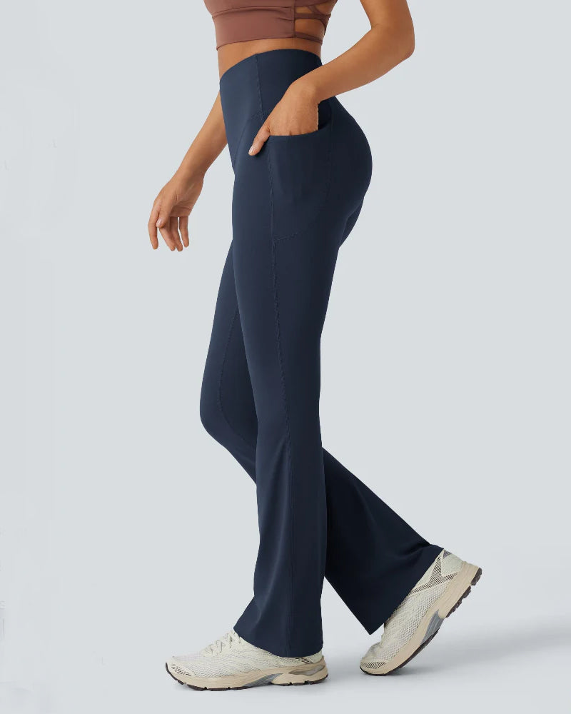 High-Waisted Buikcorrigerende Shaping Yoga Legging met Zakken en Uitlopende Pijpen