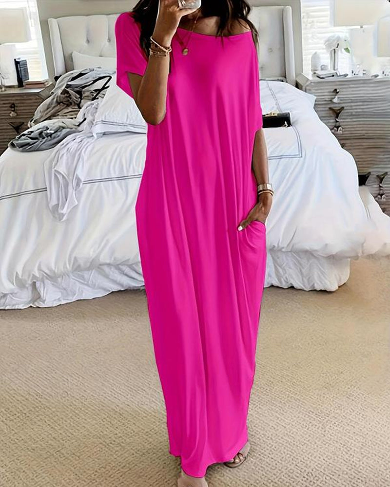 Maxi-jurk met vleermuismouwen en off-shoulderhalslijn