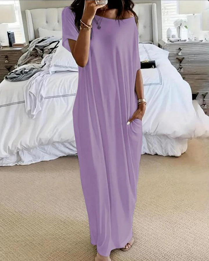 Maxi-jurk met vleermuismouwen en off-shoulderhalslijn