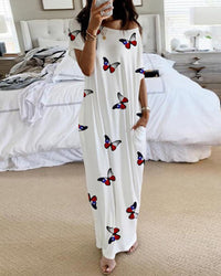 Maxi-jurk met vleermuismouwen en off-shoulderhalslijn