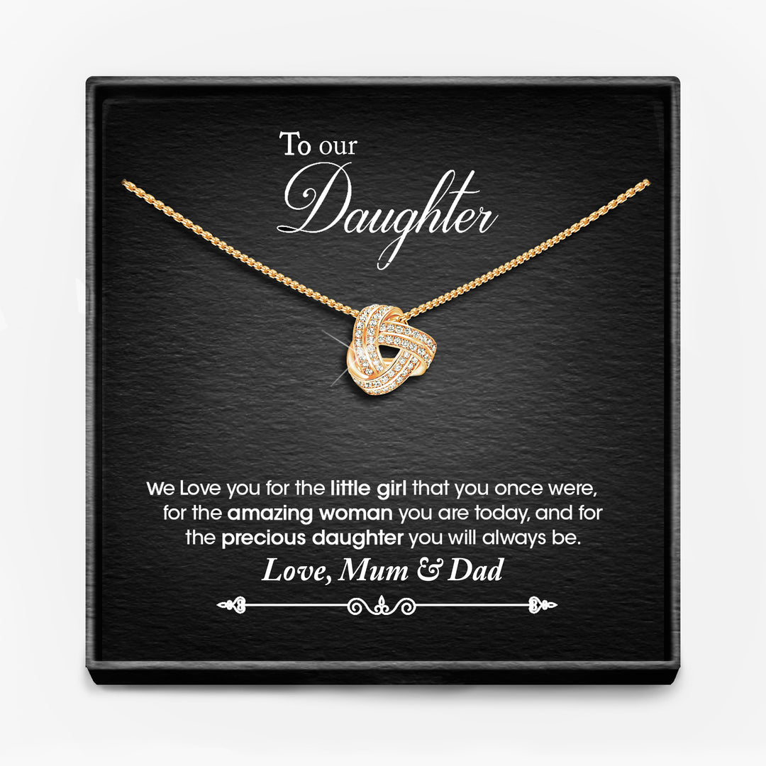 AAN MIJN DOCHTER, LIEFDE MAMA/ MAMA EN PAPA/ PAPA - Infinity Knoop Ketting
