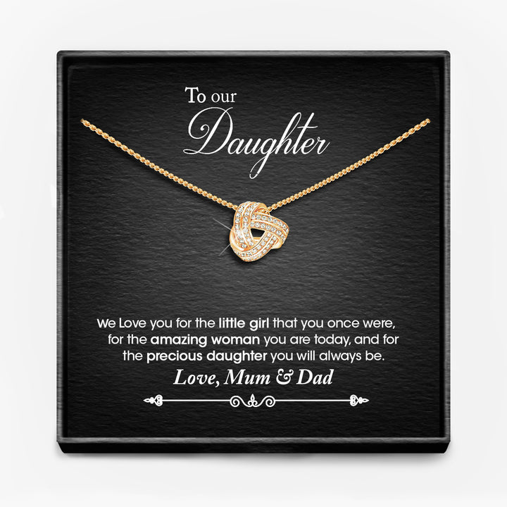 AAN MIJN DOCHTER, LIEFDE MAMA/ MAMA EN PAPA/ PAPA - Infinity Knoop Ketting