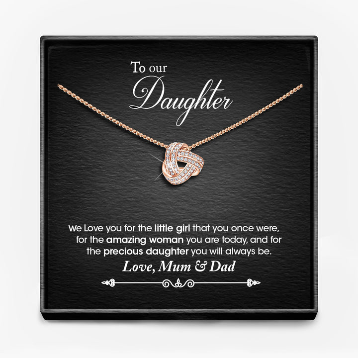 AAN MIJN DOCHTER, LIEFDE MAMA/ MAMA EN PAPA/ PAPA - Infinity Knoop Ketting