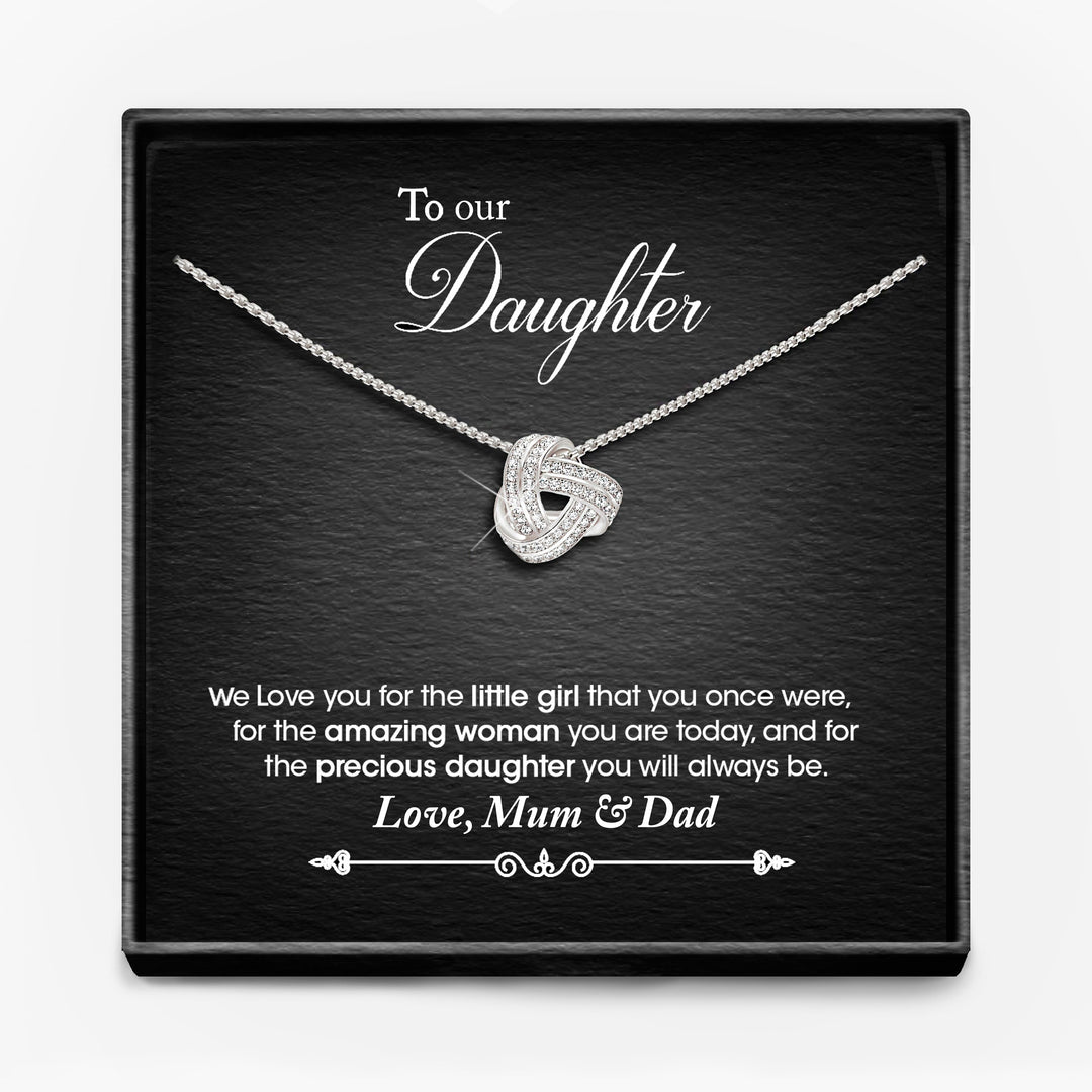 AAN MIJN DOCHTER, LIEFDE MAMA/ MAMA EN PAPA/ PAPA - Infinity Knoop Ketting