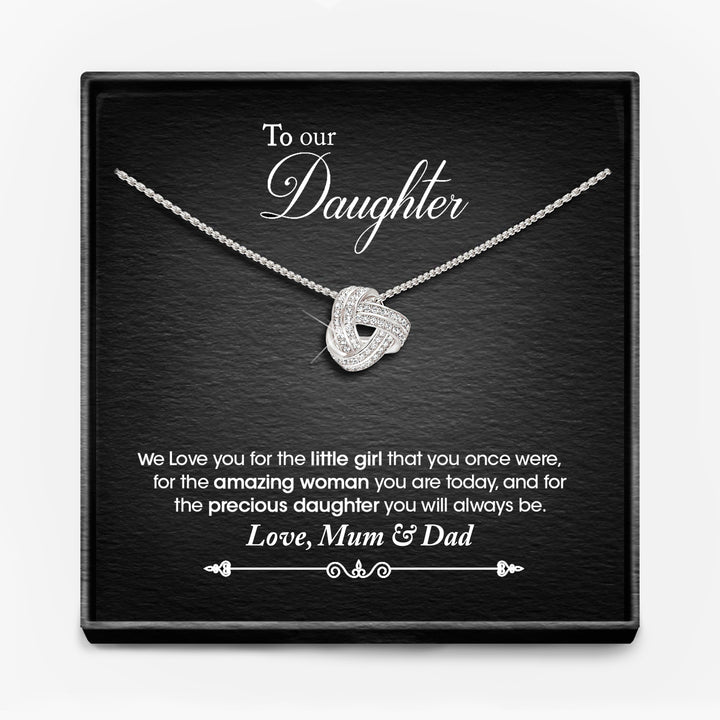 AAN MIJN DOCHTER, LIEFDE MAMA/ MAMA EN PAPA/ PAPA - Infinity Knoop Ketting