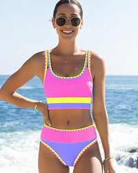 Kleurencontrast Patchwork Nylon Sportieve 3-delige Bikinisets