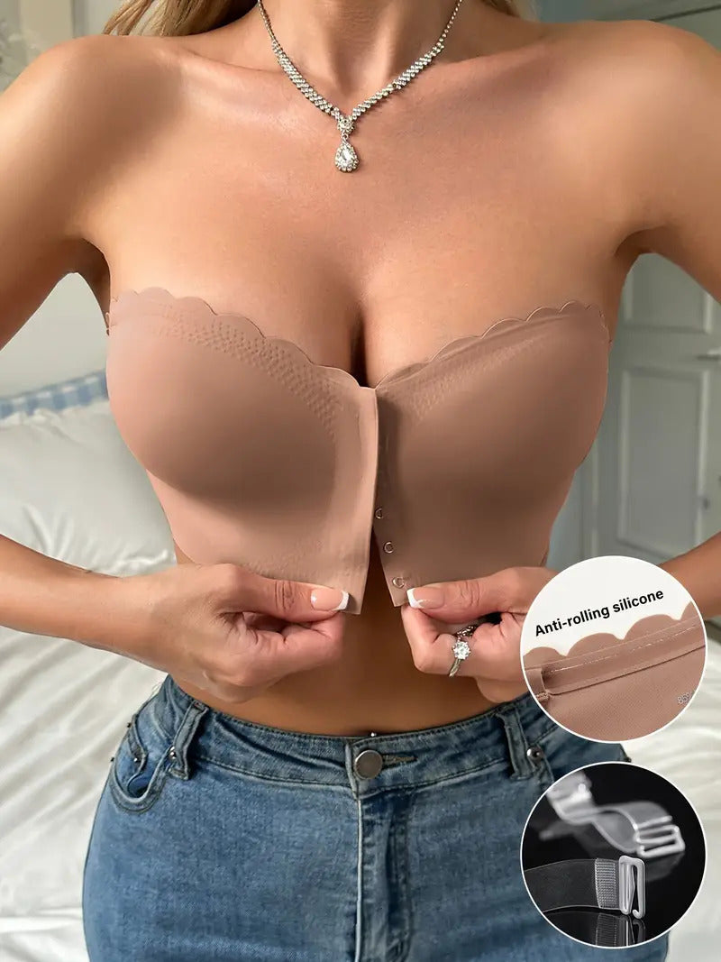 Naadloze bralette tube top met golvende rand